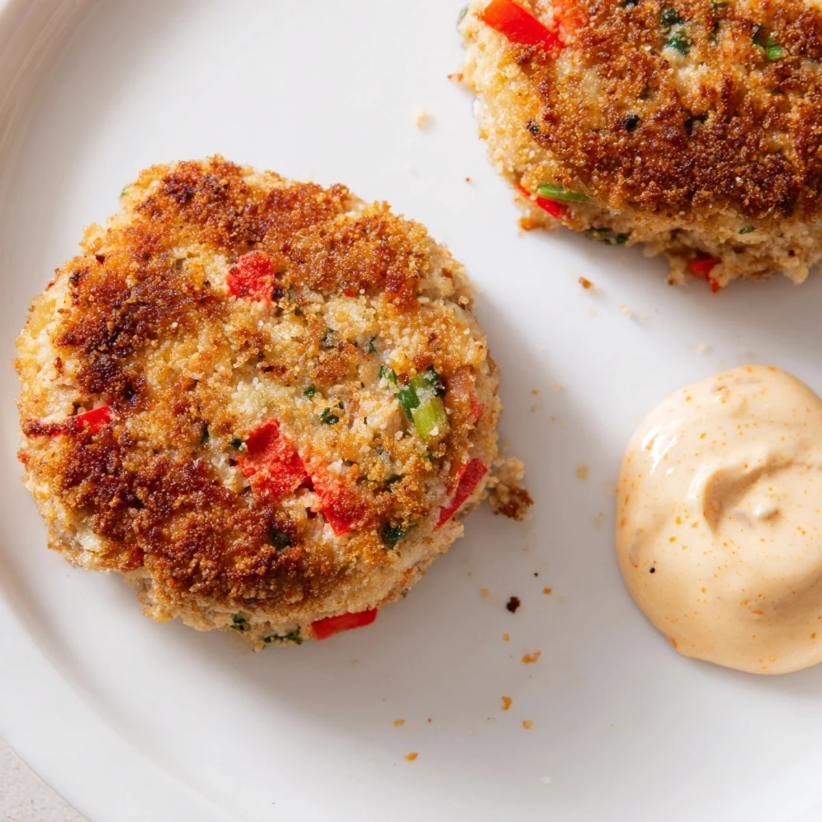 Golden-brown and crispy Spicy Tuna Cakes served alongside smoky, creamy chipotle mayo for dipping.