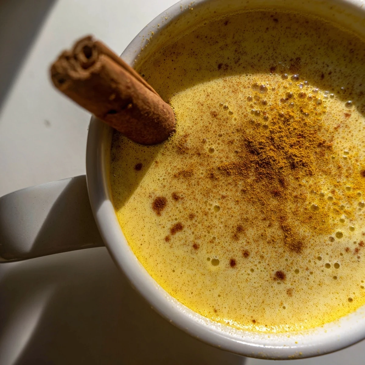 A warm mug of Spiced Golden Milk Latte with Turmeric, glowing golden with spices, ready to soothe and comfort at home.