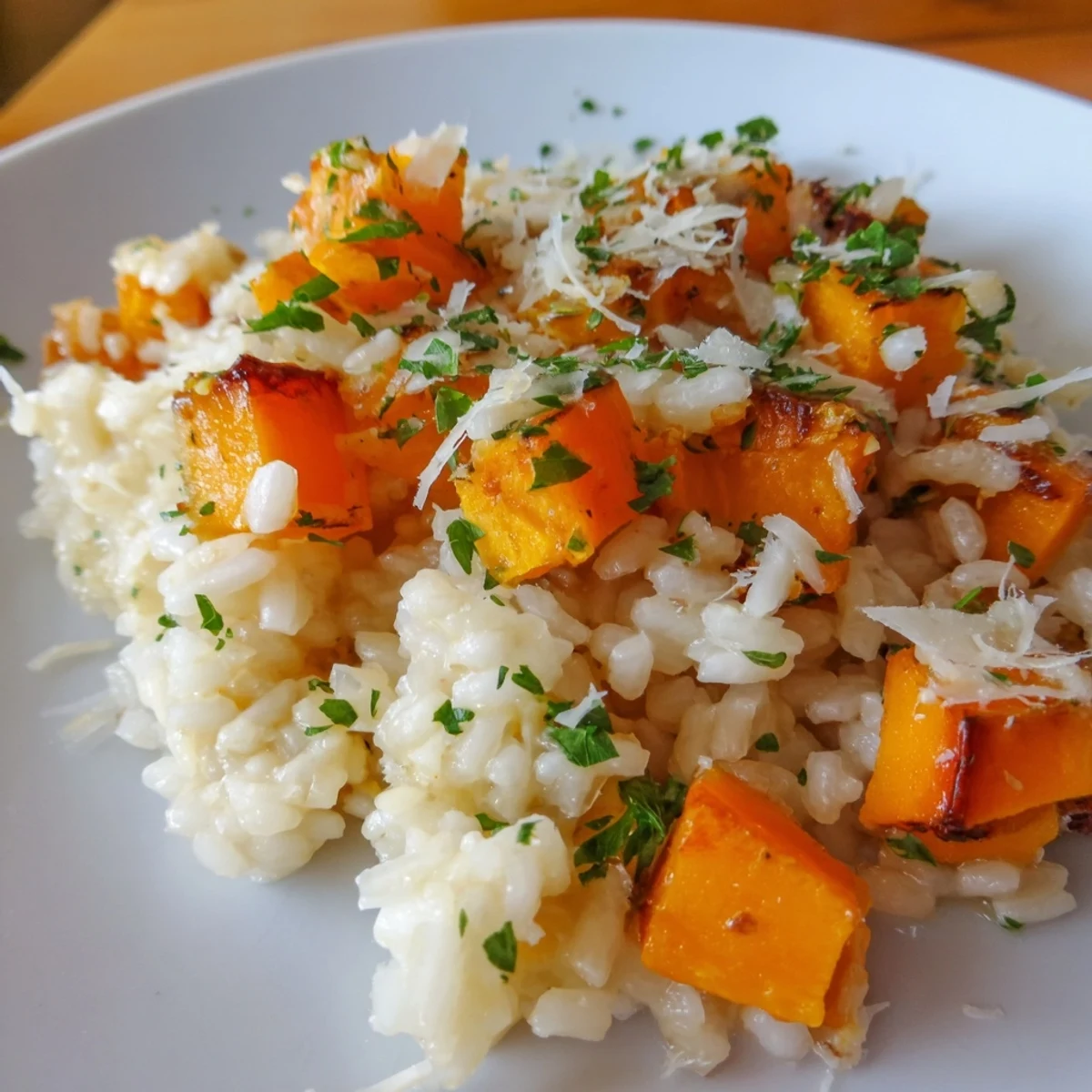 Golden risotto combines butternut squash and Parmesan for a comforting vegetarian main dish.