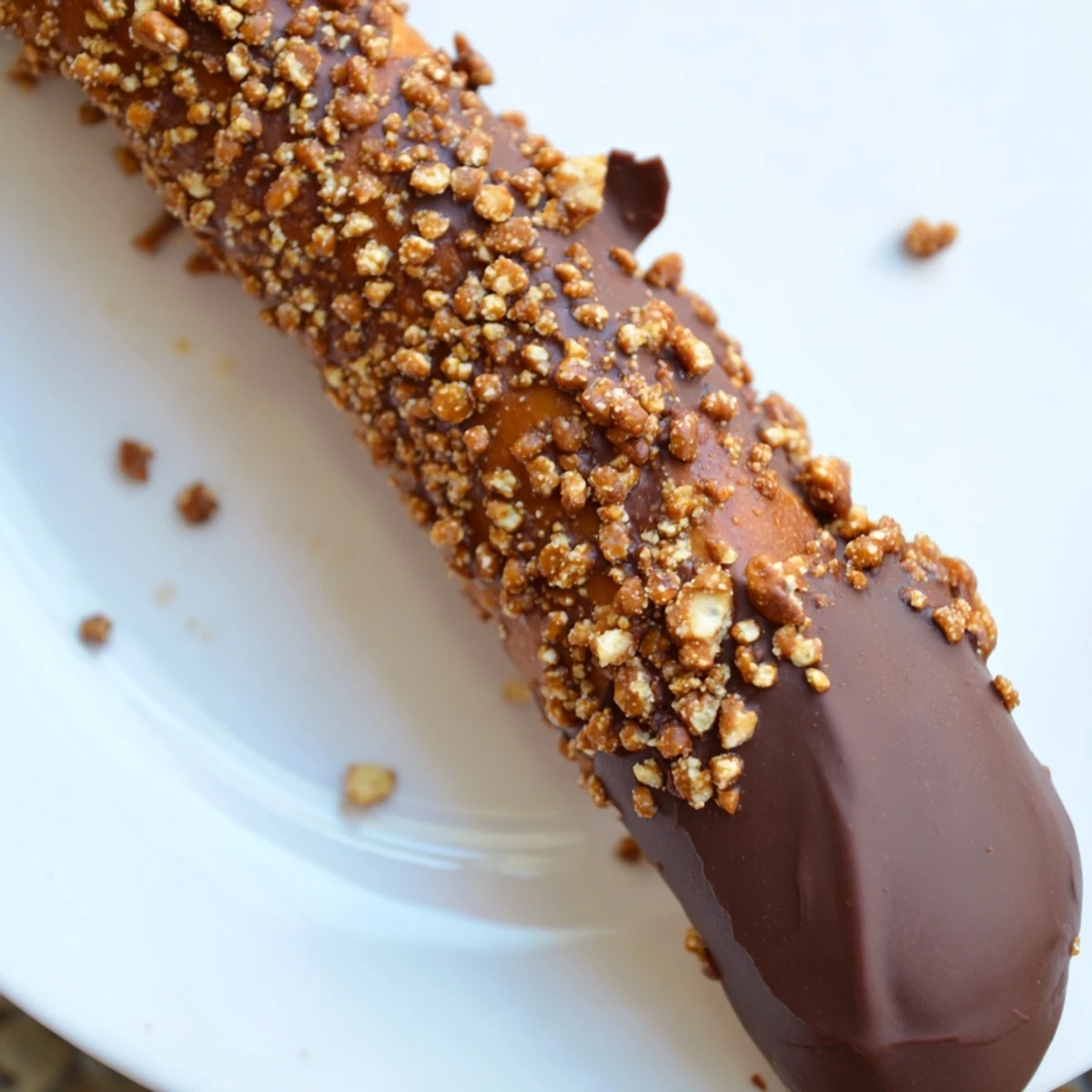 Homemade chocolate dipped pretzels with toffee, perfect for sweet and salty snacking.