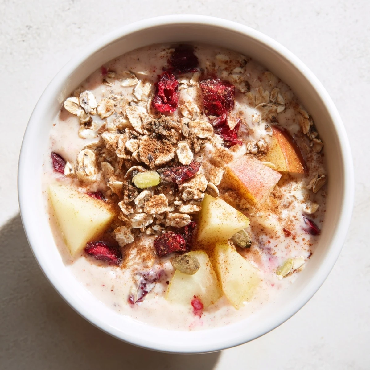 A glass of Winter Smoothie Blend garnished with cinnamon sticks and cranberries, showing a creamy, violet-hued texture.