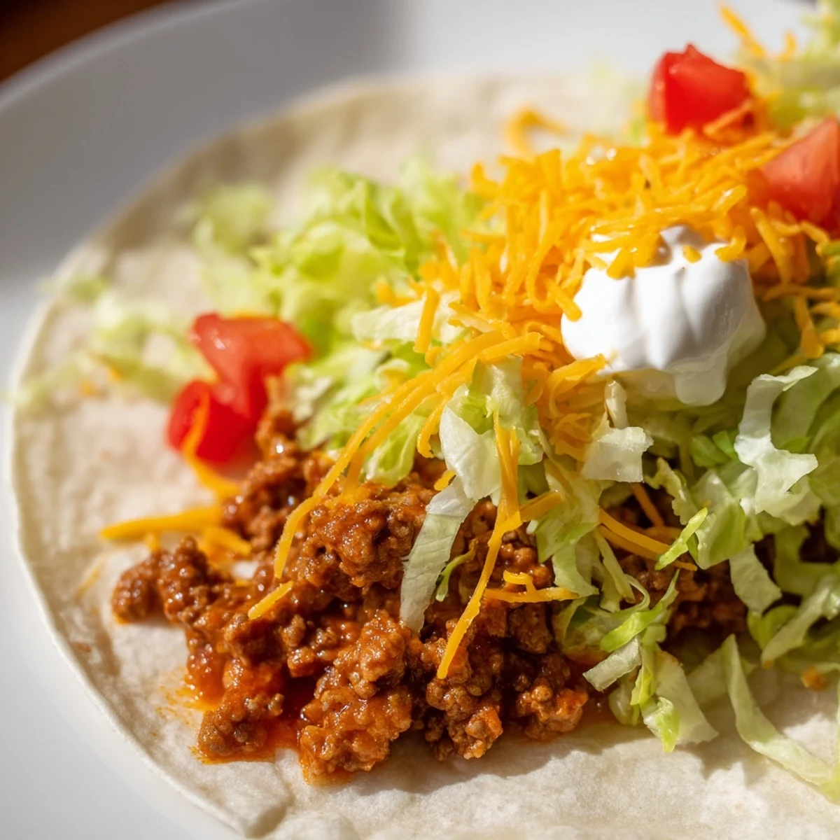 A colorful plate of Beef Taco Night ingredients including lime wedges, fresh cilantro, and jalapeños, ready for a family-style build-your-own taco assembly.