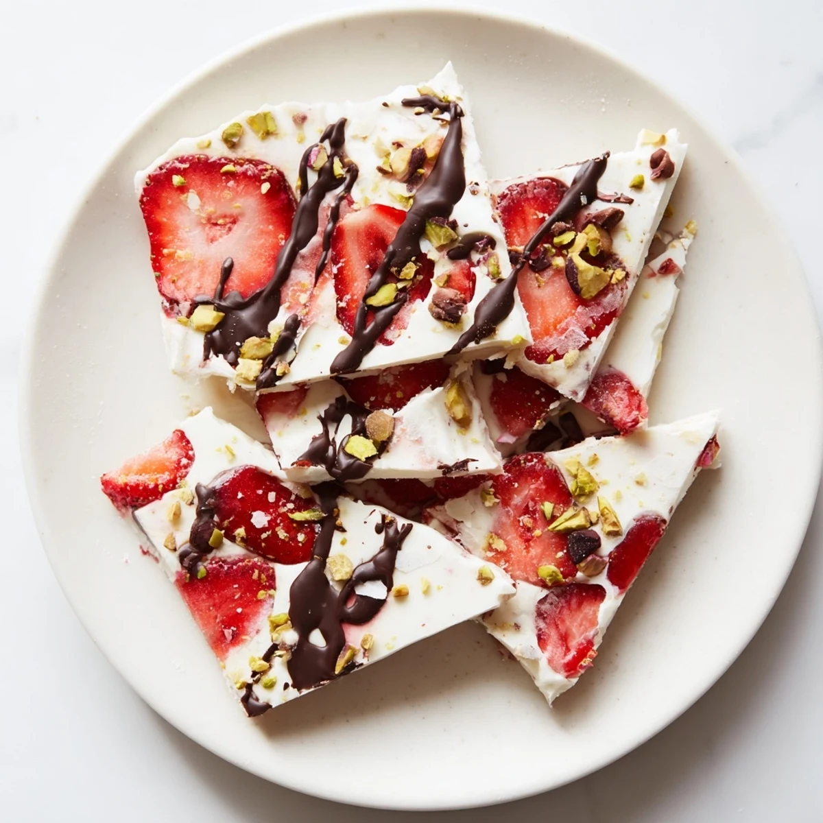 For a healthy treat, enjoy this homemade Chocolate Covered Strawberry Yogurt Bark featuring Greek yogurt, sweet berries, and decadent dark chocolate shards.