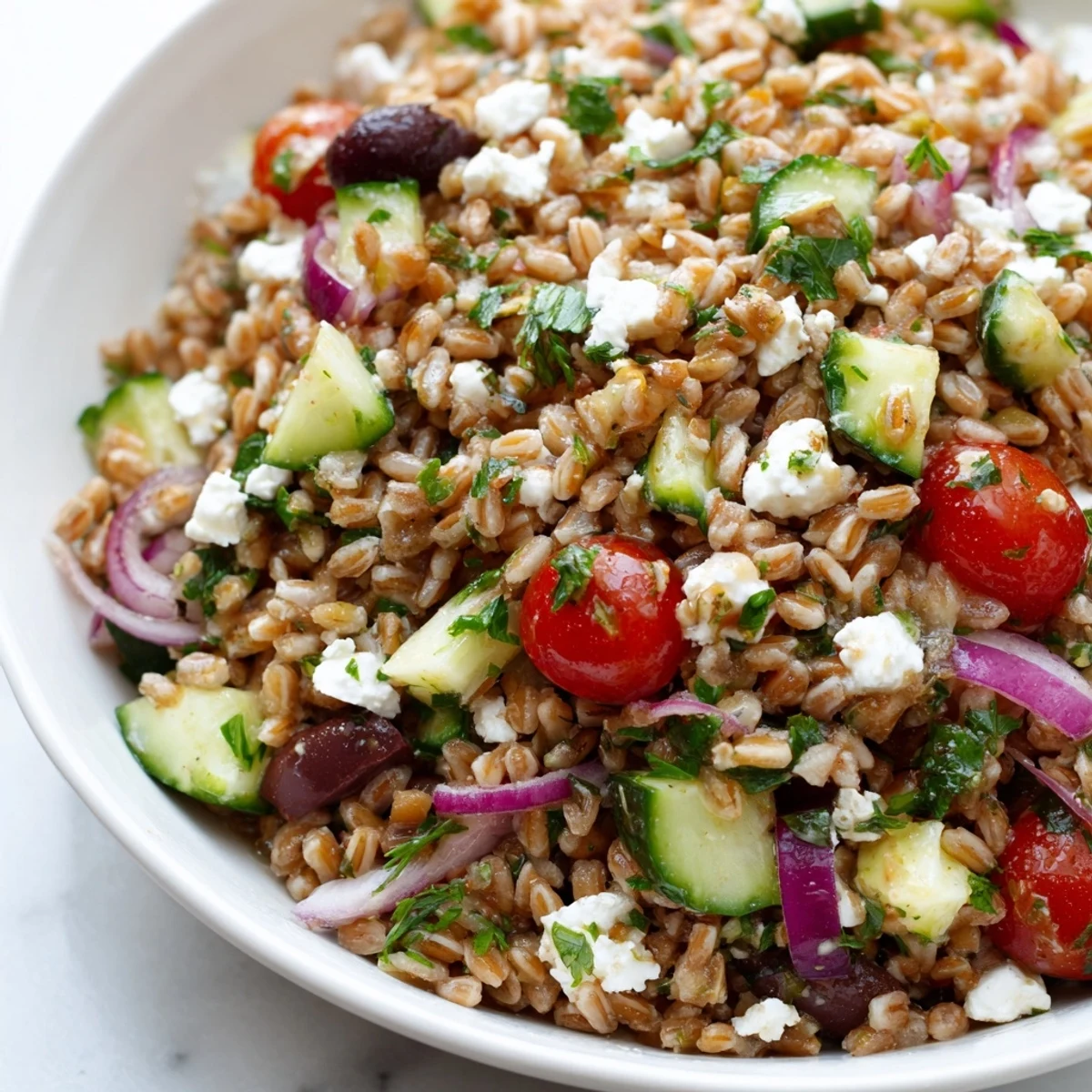 Mediterranean Farro Salad Cucumber Feta