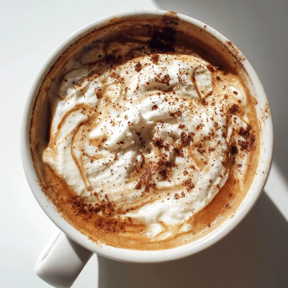 Close-up view of Gingerbread Spiced Latte with Almond Milk, garnished with cinnamon, perfect for a festive vegan morning treat.