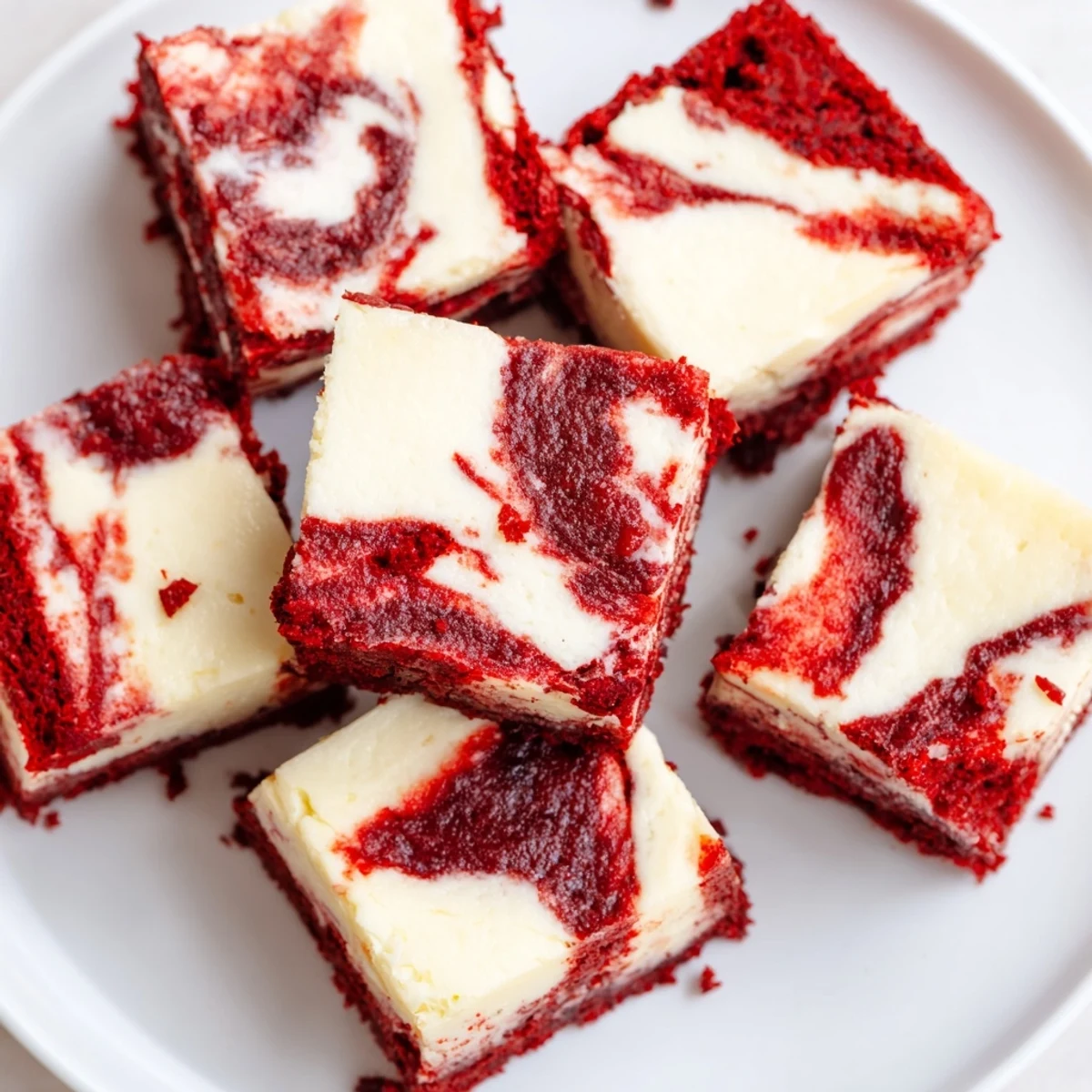 Red Velvet Cheesecake Brownie Bites served on a white dessert plate with a glass of milk.