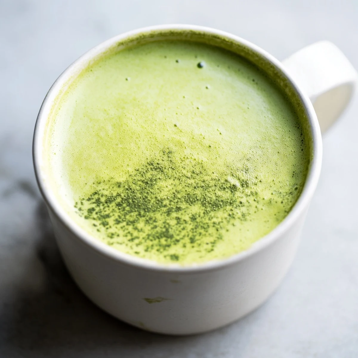 Pouring hot milk to make a frothy Shamrock Green Matcha Latte with Honey, with matcha powder and honey nearby.