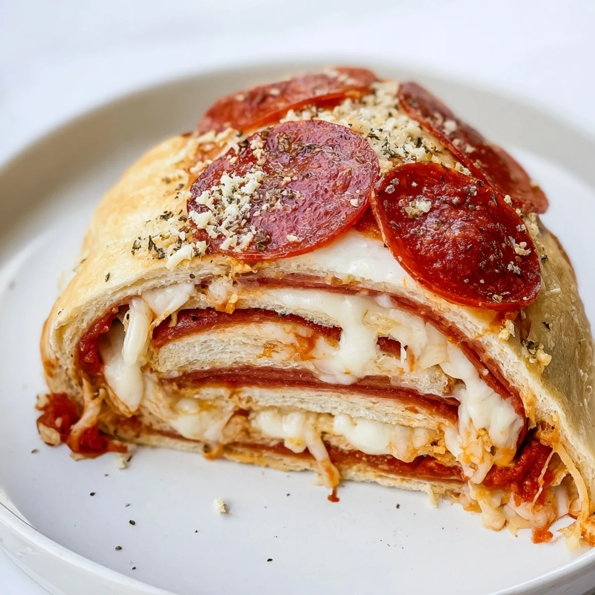 Homemade pizza rolls featuring beef pepperoni, marinara sauce, and herbs, perfect for an appetizer or snack.