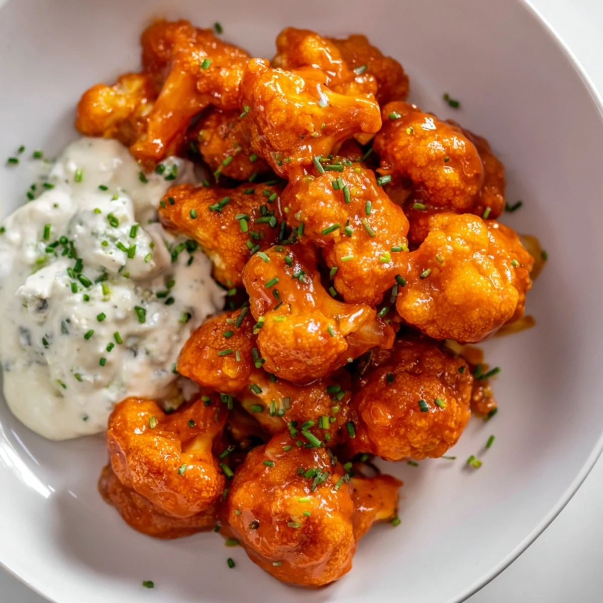 Crispy, spicy cauliflower florets tossed in tangy buffalo sauce, paired with a creamy blue cheese dip for a crowd-pleasing vegetarian snack.