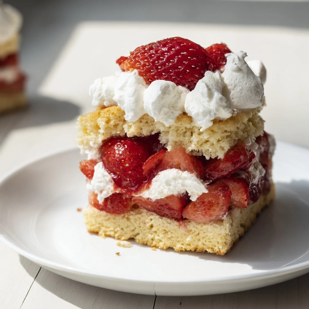 Freshly baked Strawberry Shortcake Cups filled with glistening strawberries and a generous swirl of homemade whipped cream.