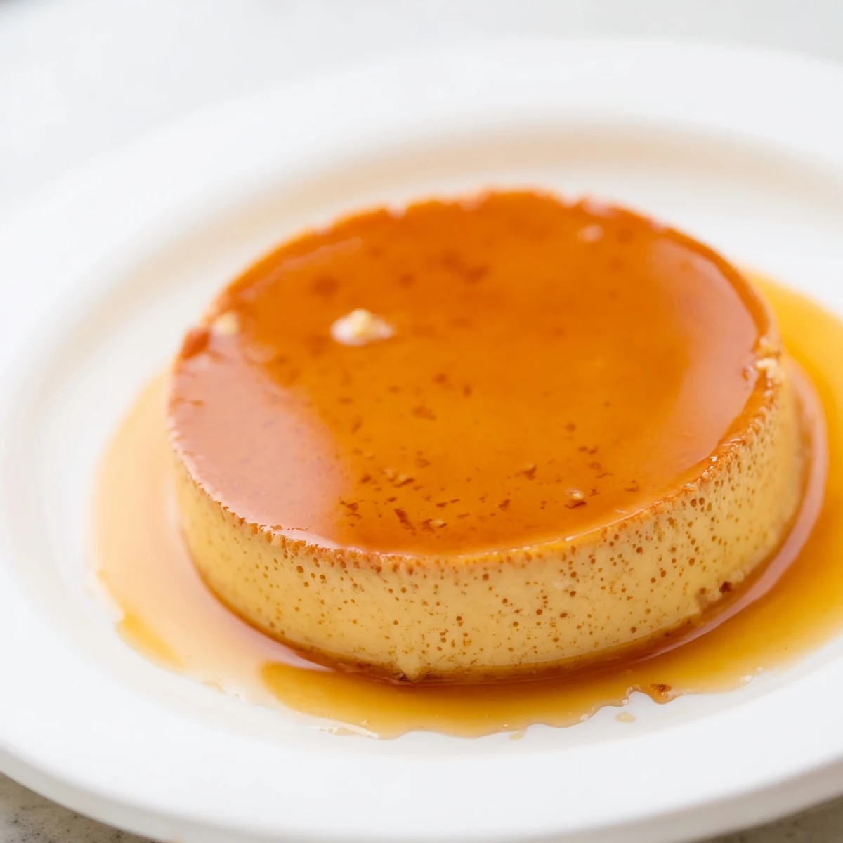 Overhead view of Classic Baked Milk Pudding garnished with fresh berries and a light dusting of powdered sugar.