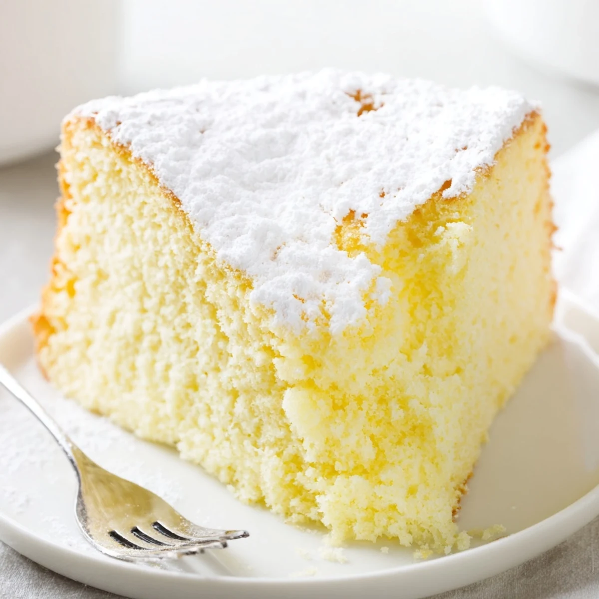 Fresh strawberries and blueberries garnish the Fluffy Yogurt Cloud Cake, which is displayed on a rustic wooden table.