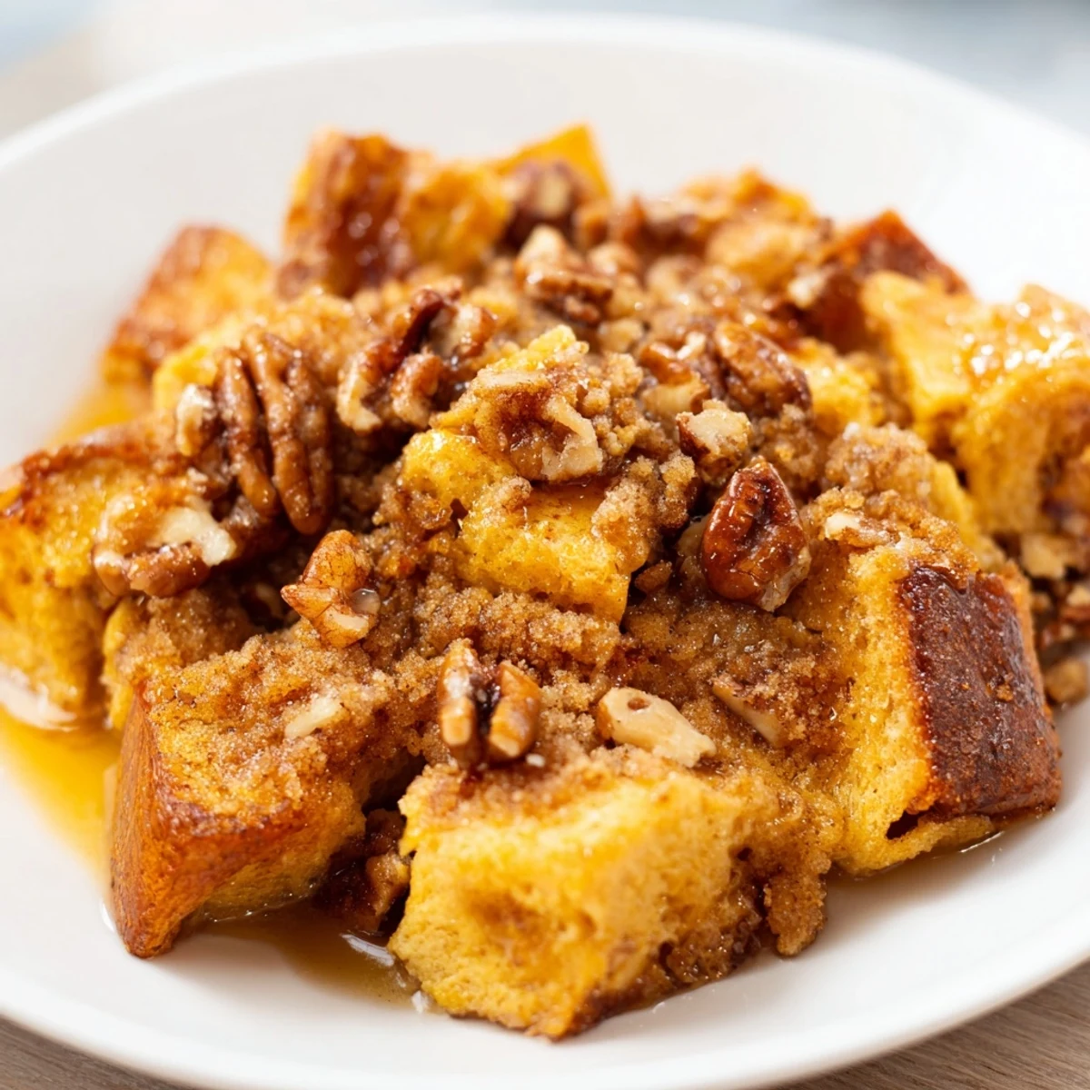 Soft cubes of French Toast Casserole soak up cinnamon-vanilla custard in this cozy baked dish.
