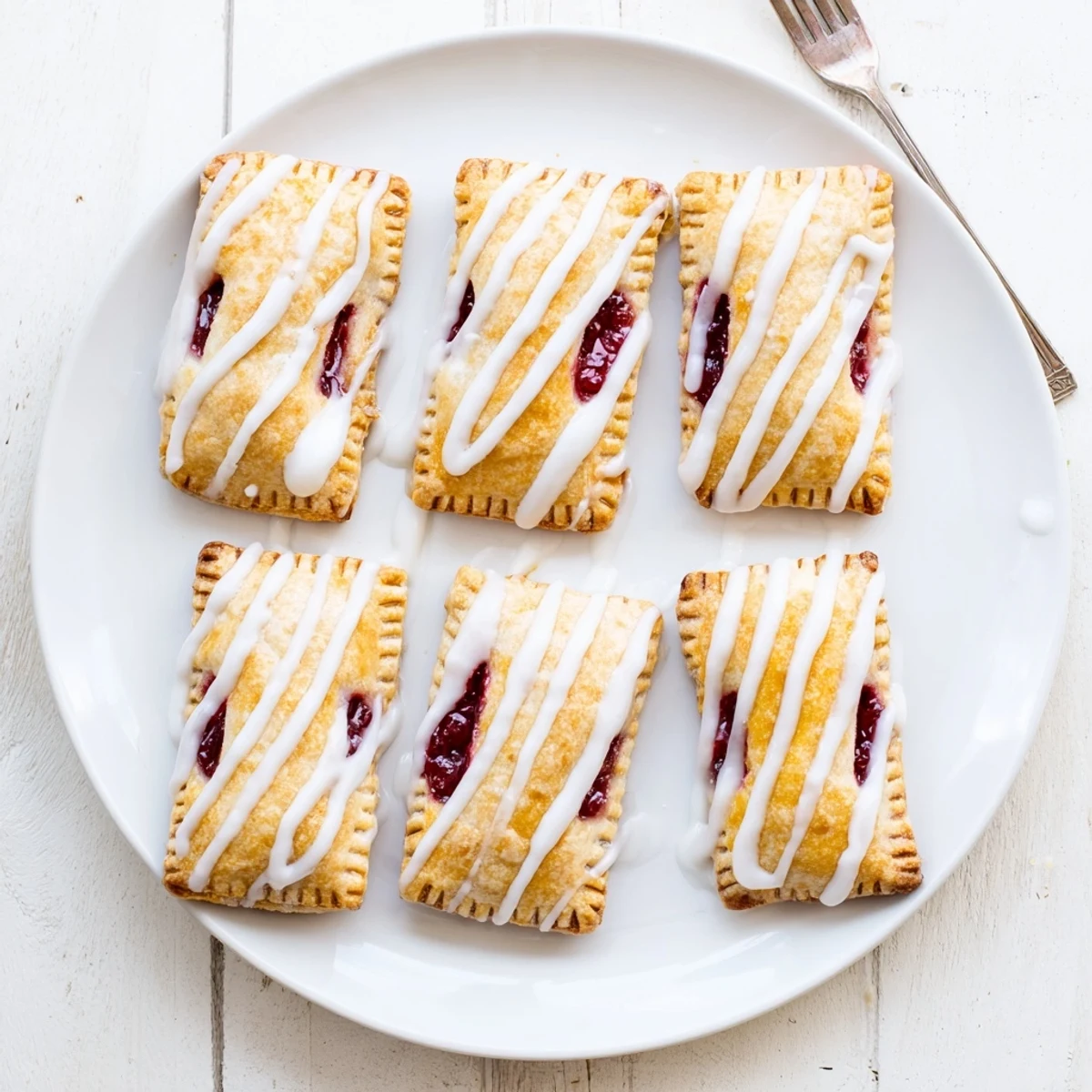 A close-up of Protein Pop Tarts reveals a flaky crust and vibrant red berry jam filling.