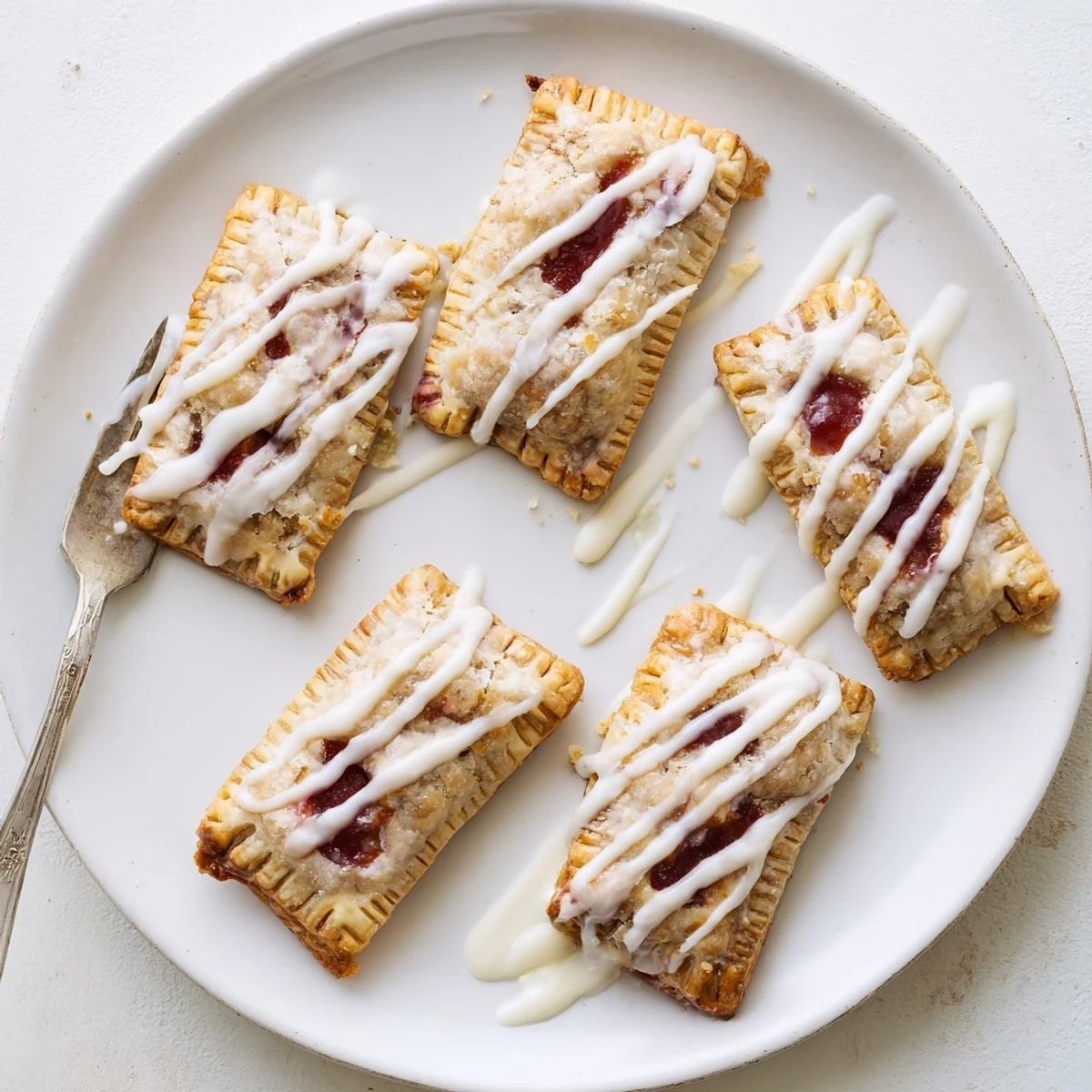 Freshly baked Protein Pop Tarts are arranged on a white plate with a glass of almond milk.