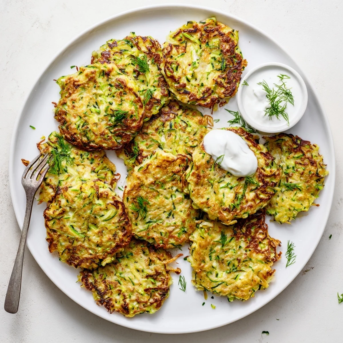 Close-up view of Crispy Easy Zucchini Fritters showing a crunchy exterior texture, ready to be enjoyed as a vegetarian snack.