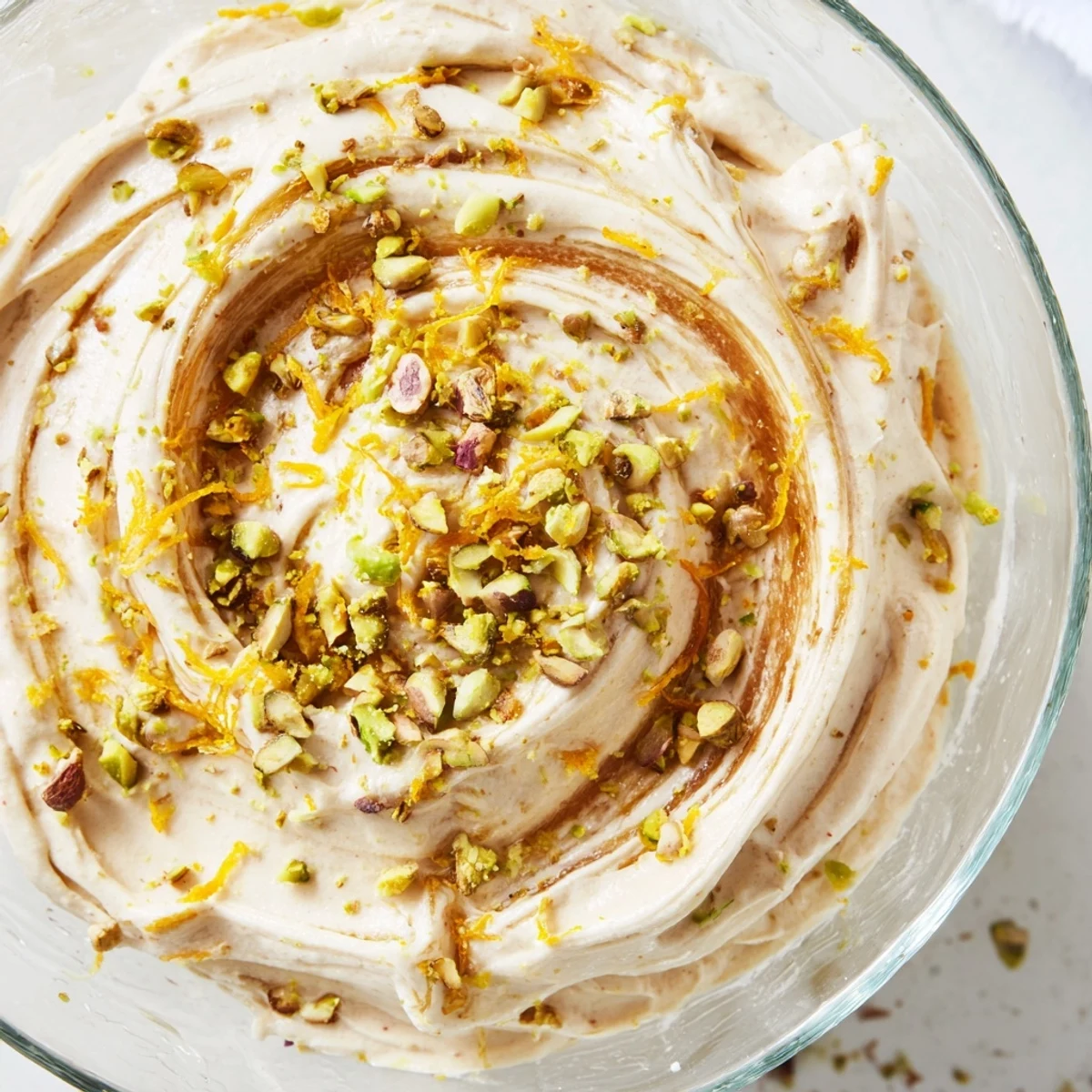 Fluffy Lebanese dessert featuring whipped cream, Medjool dates, and aromatic orange blossom water garnished with nuts