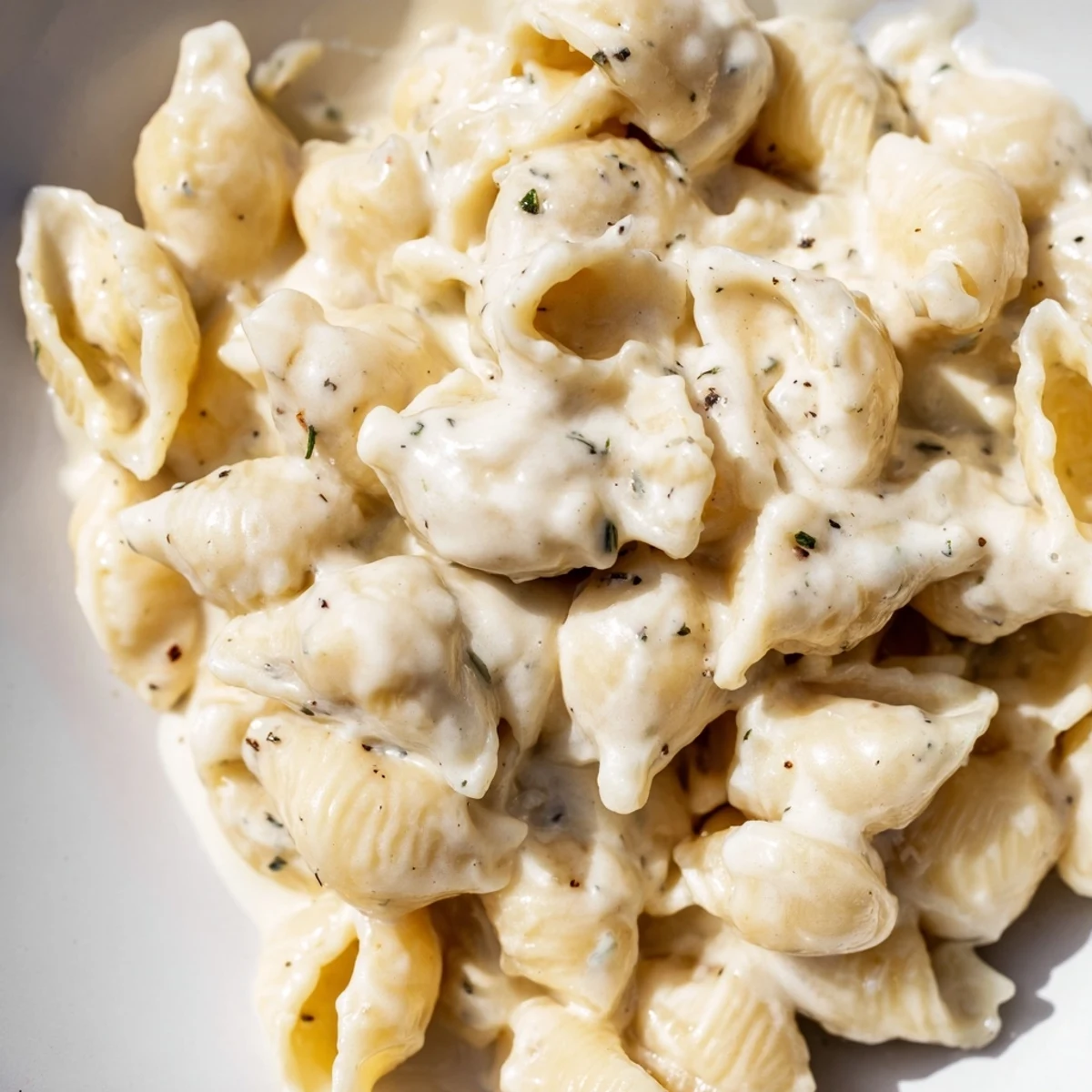 Creamy Boursin mac and cheese with golden breadcrumb topping served in a white bowl