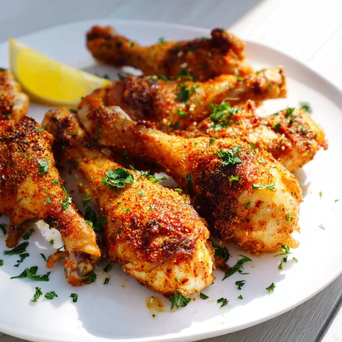 Perfectly roasted oven baked chicken legs arranged in a single layer with golden brown crispy skin