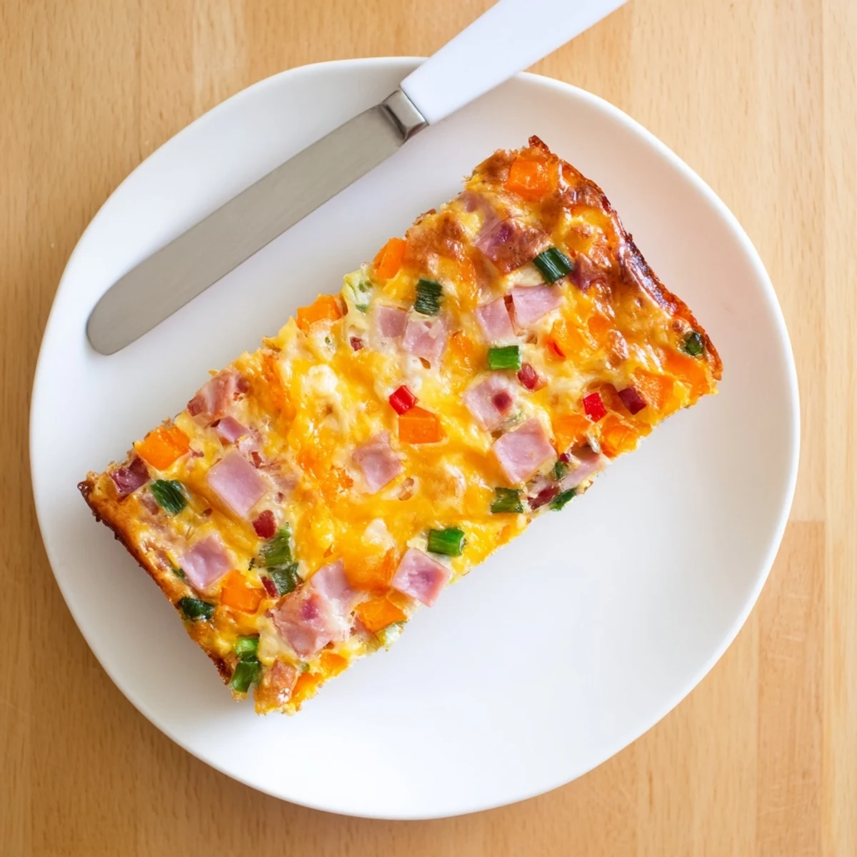 Savory vegetable and ham slice served warm with a side of crisp green salad