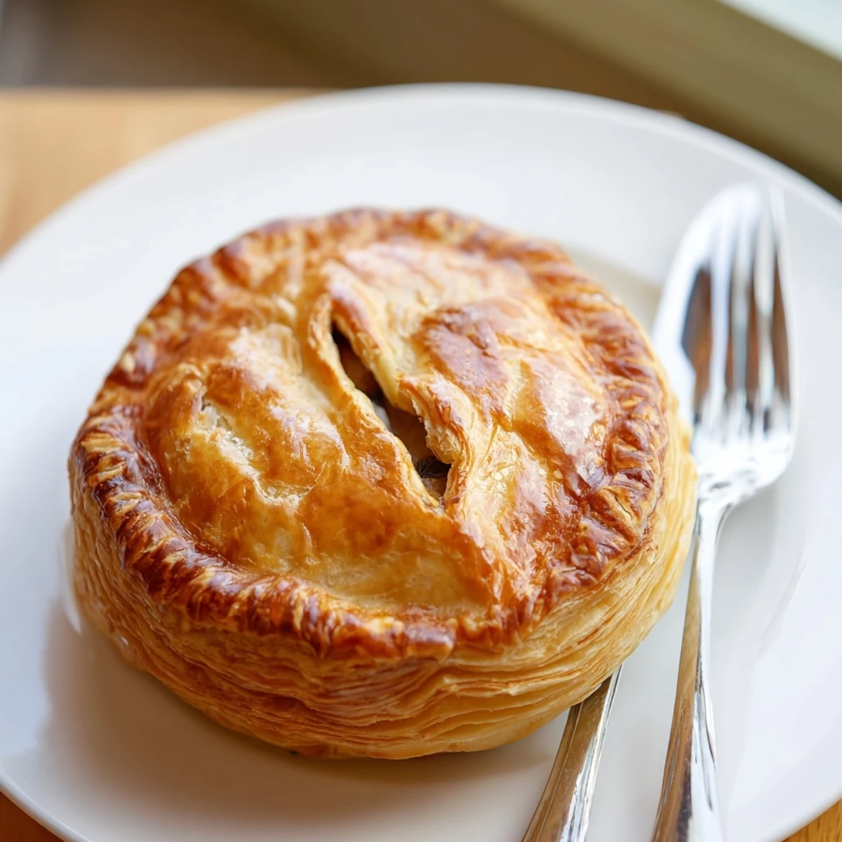 Savory rustic chicken ricotta and herb pie sliced to reveal creamy tender filling