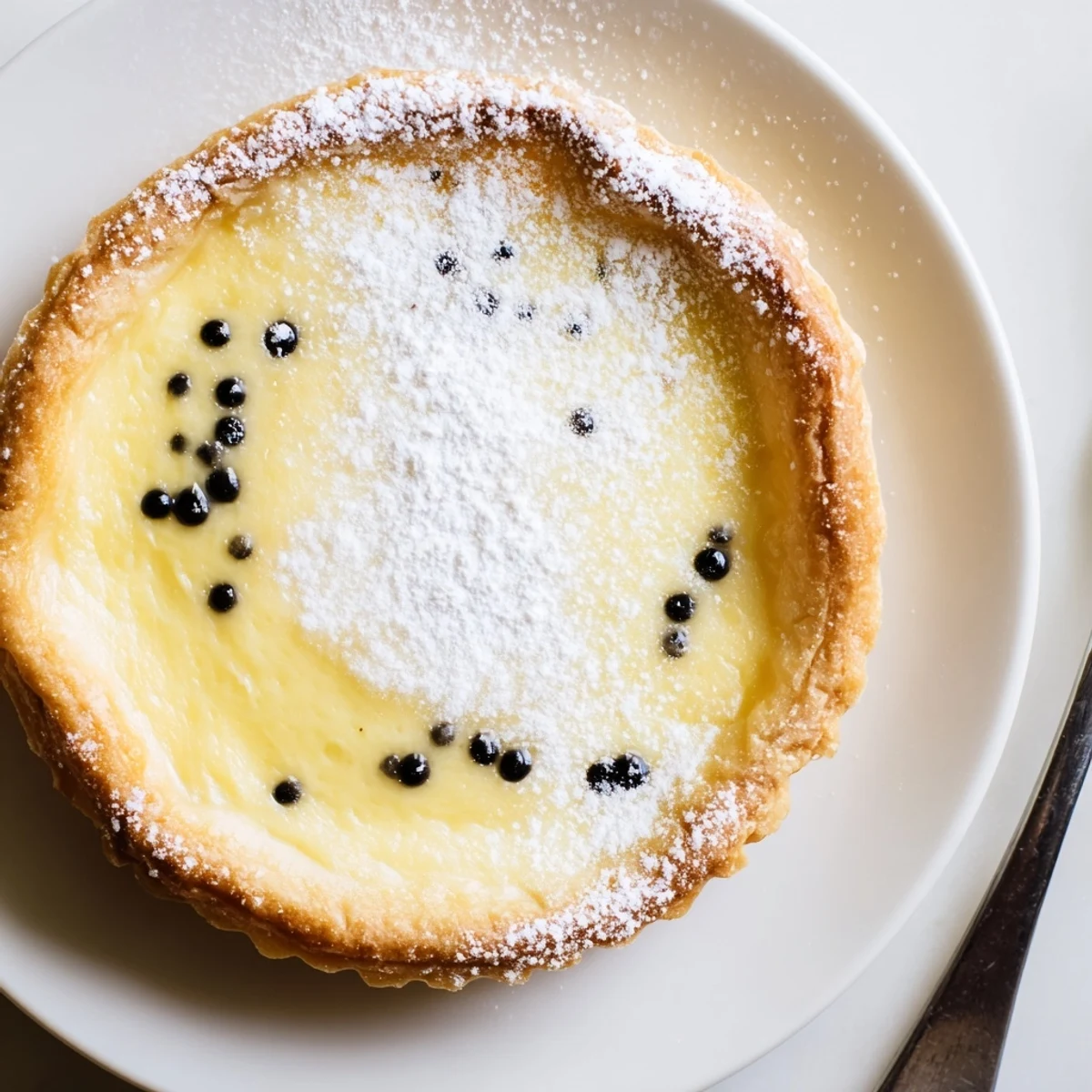 Golden vanilla bean pastry cream tart with smooth filling and fresh berries