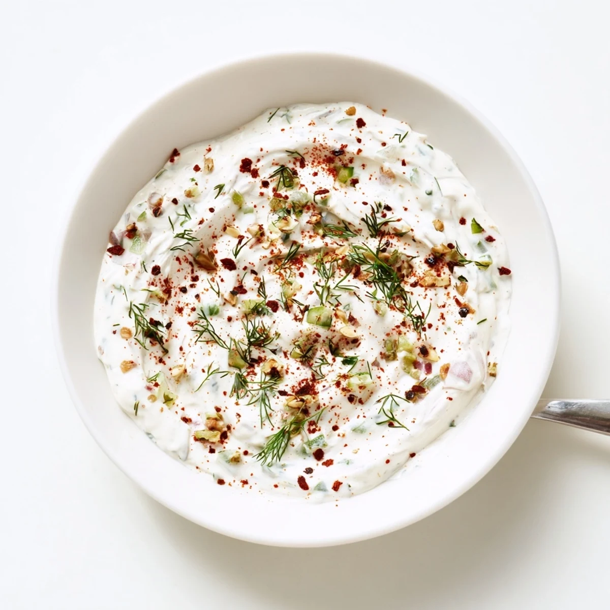 Vibrant green speckled spicy dill pickle burger sauce served alongside crispy golden french fries