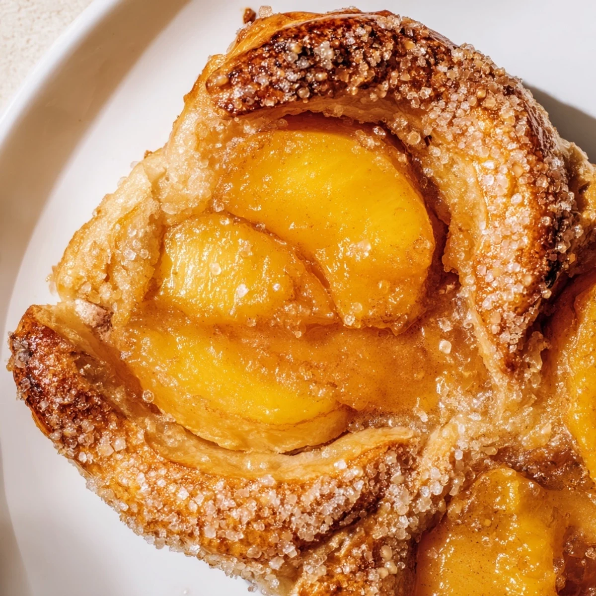 Homemade classic peach cobbler featuring tender baked peaches beneath a buttery golden lattice crust