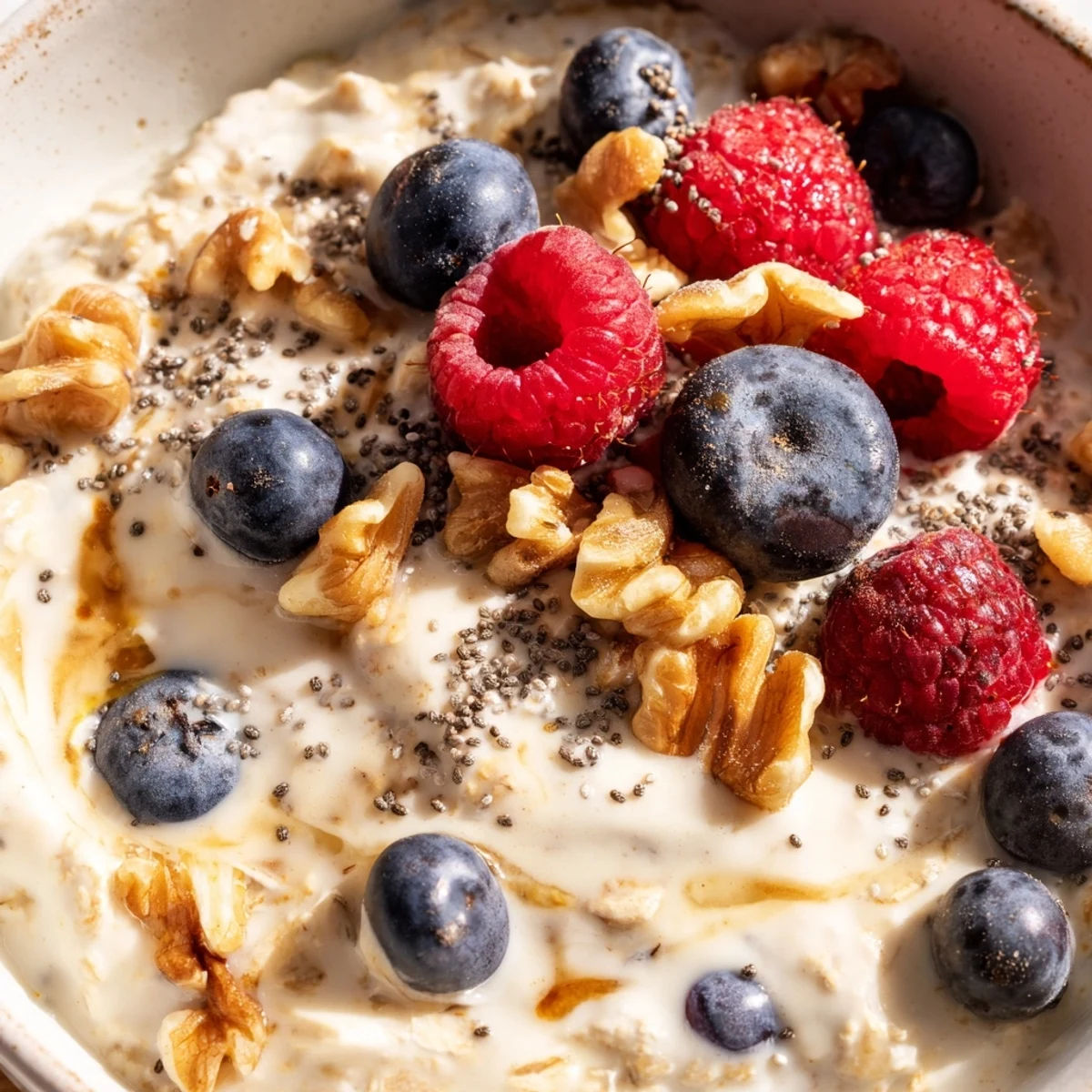 Spoonful of brown sugar overnight oats showing thick creamy texture with vanilla and brown sugar swirls