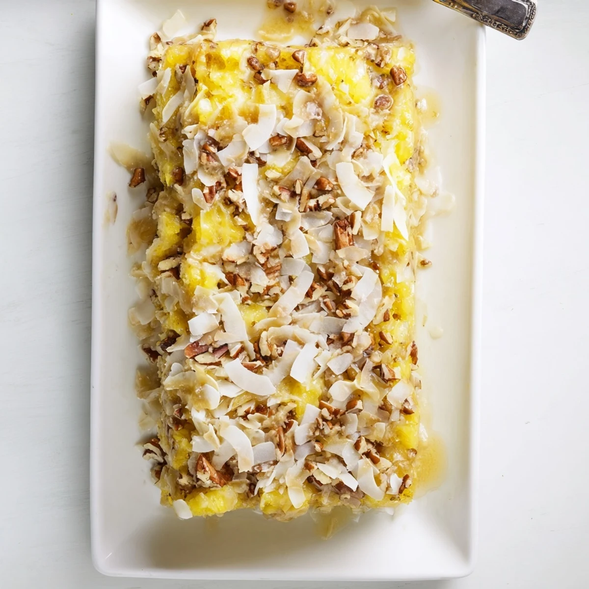 Sliced Texas Tornado Cake showing rich layers of coconut and buttery glaze