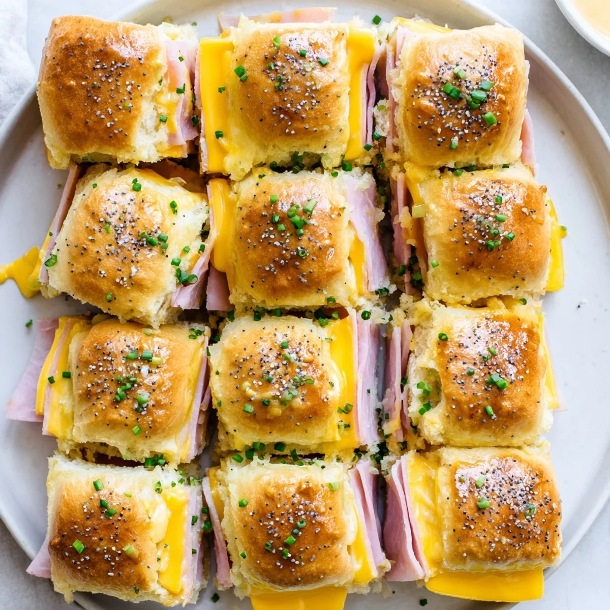 Crispy sweet Hawaiian roll grilled cheese bites oozing with melted cheese and savory ham