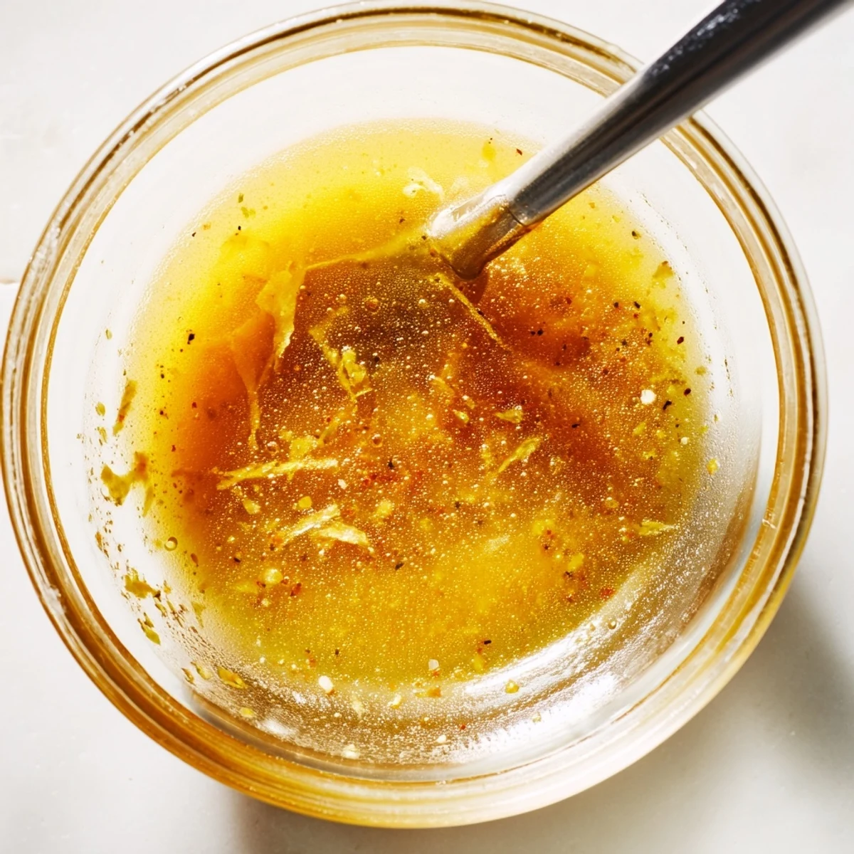 Tangy citrus vinaigrette glistening in a bowl with fresh lemon orange and lime wedges nearby