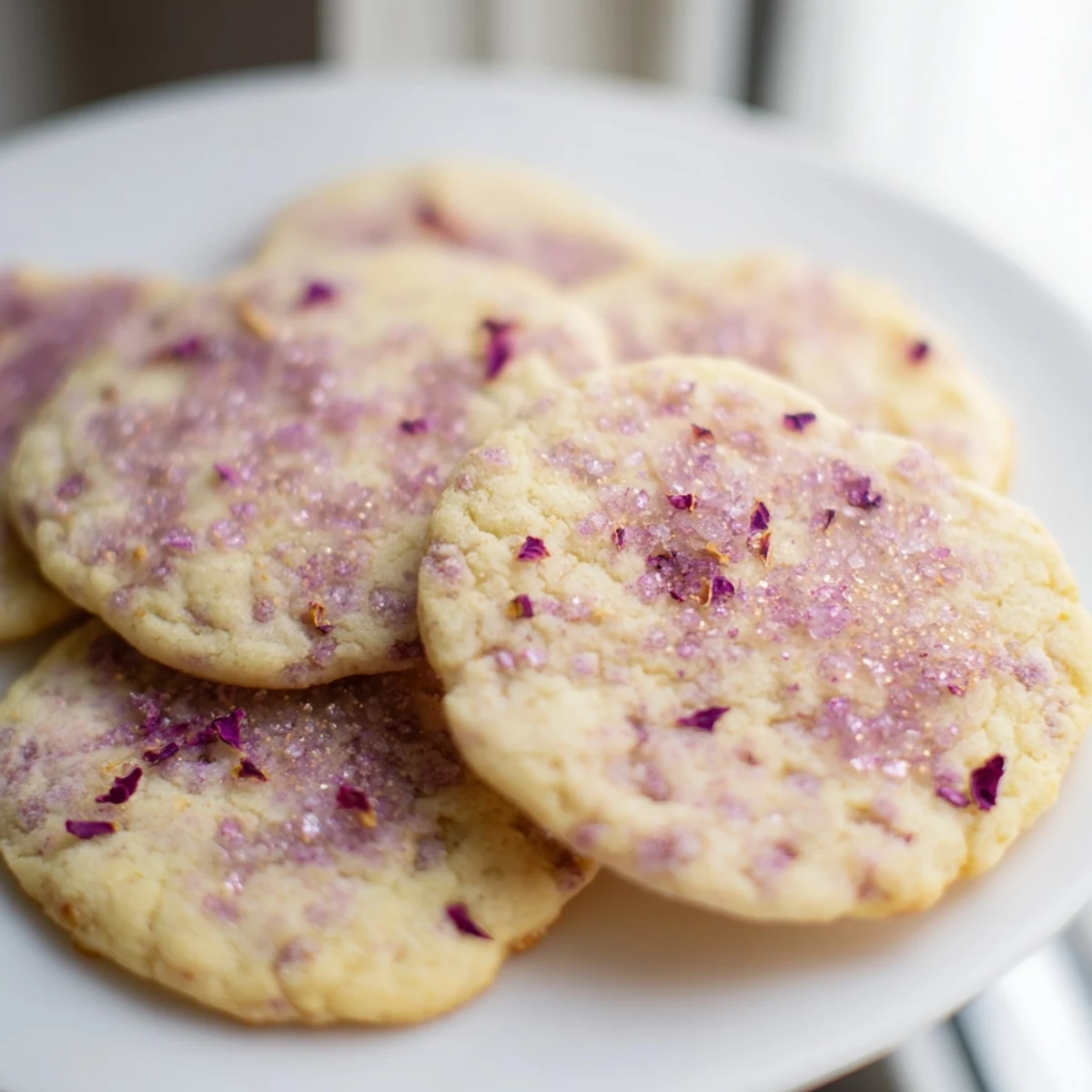Buttery lilac sugar cookies cooling on wire rack with delicate floral aroma