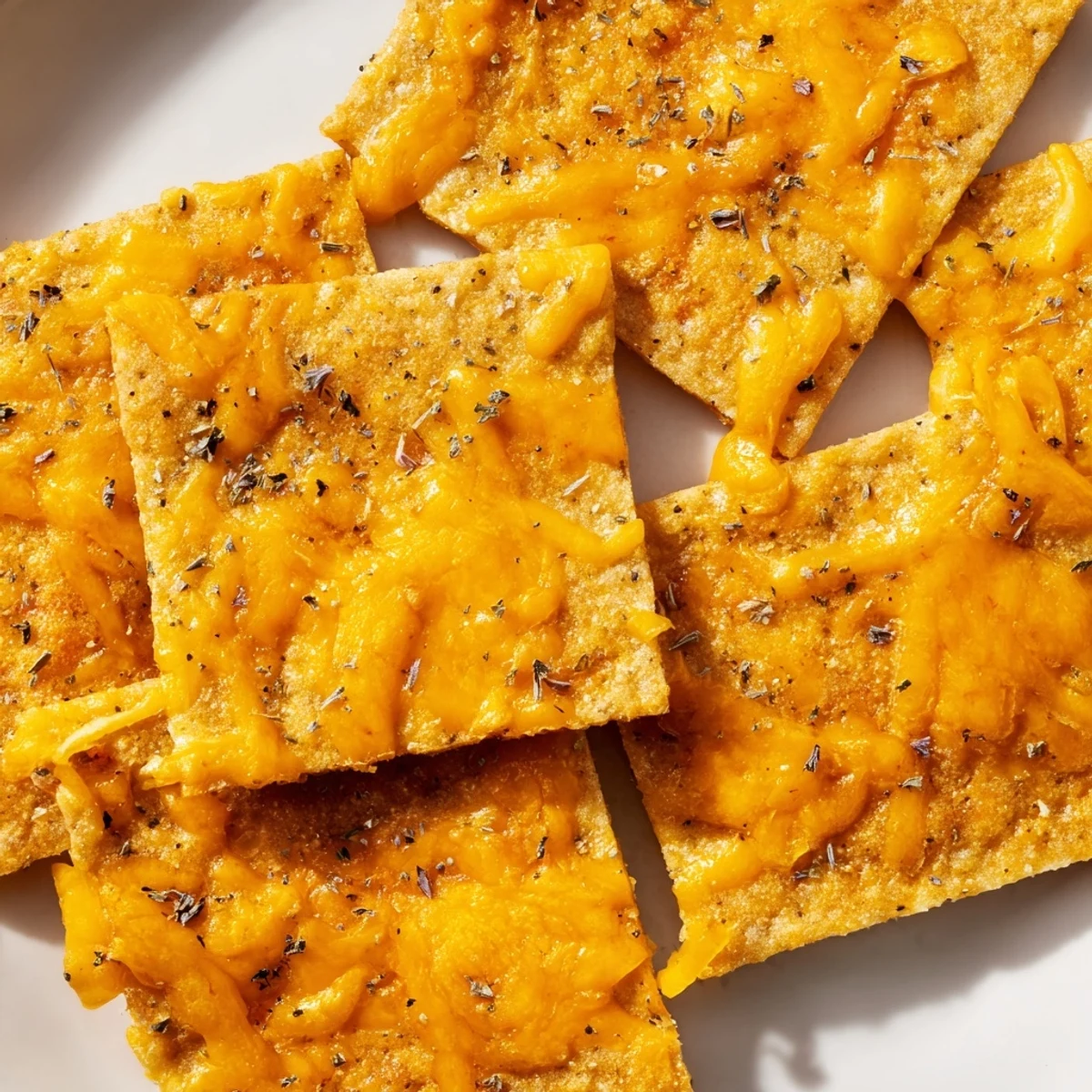 Crispy taco crackers arranged on a rustic board beside fresh salsa and guacamole