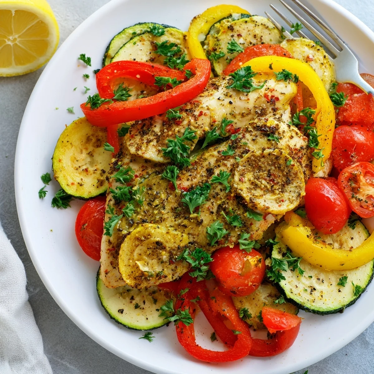 Juicy chicken foil packets recipe with tender roasted vegetables and fresh parsley garnish