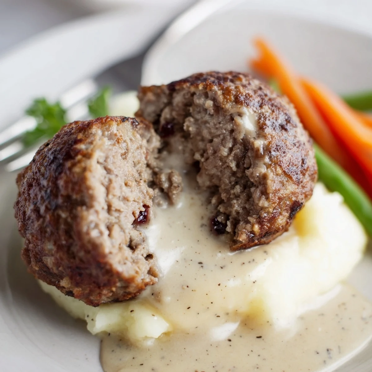 Skillet of Homemade Ikea Meatballs browned and steaming, paired with lingonberry jam.