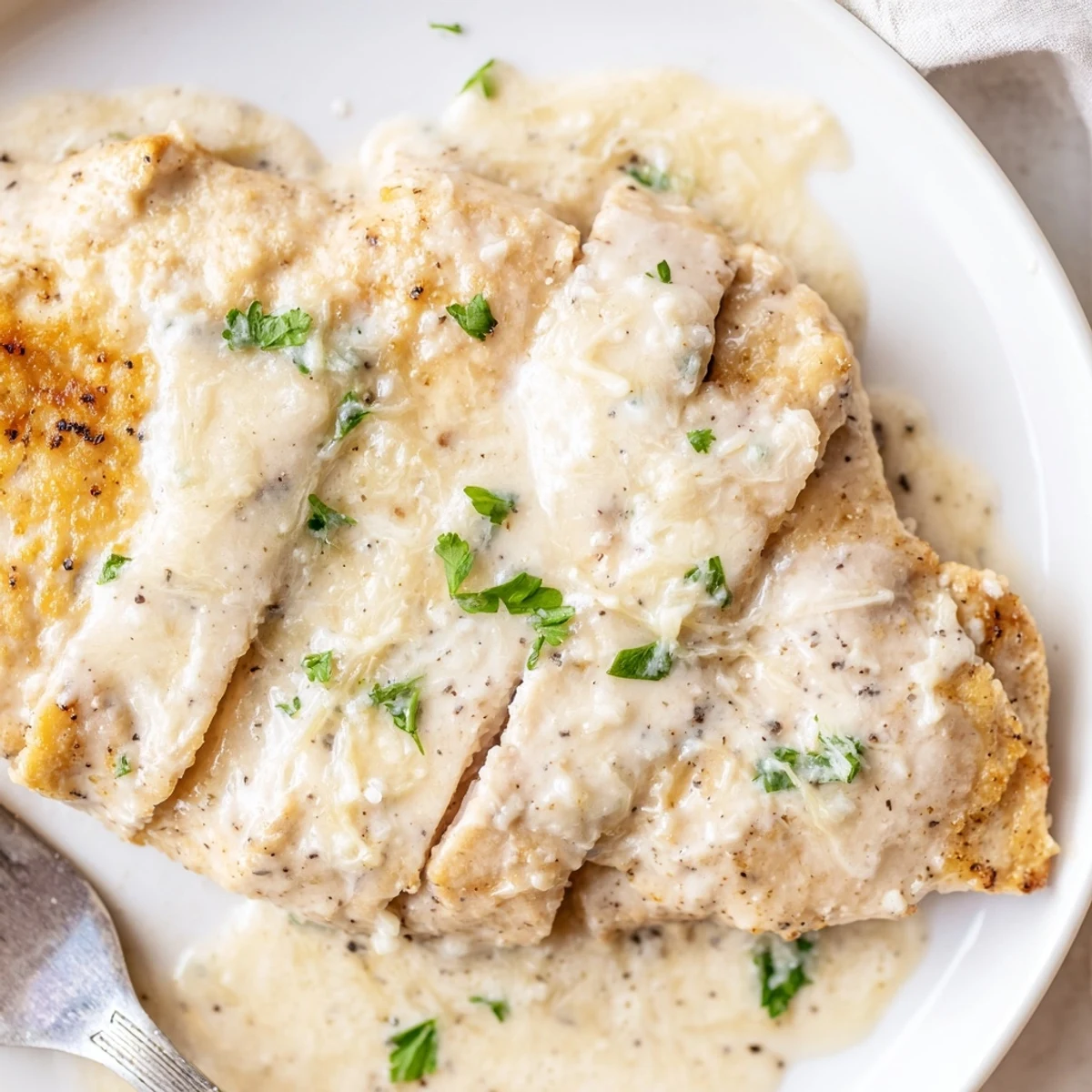 Oven-browned Caesar Chicken Recipe resting on platter, ready to slice and serve