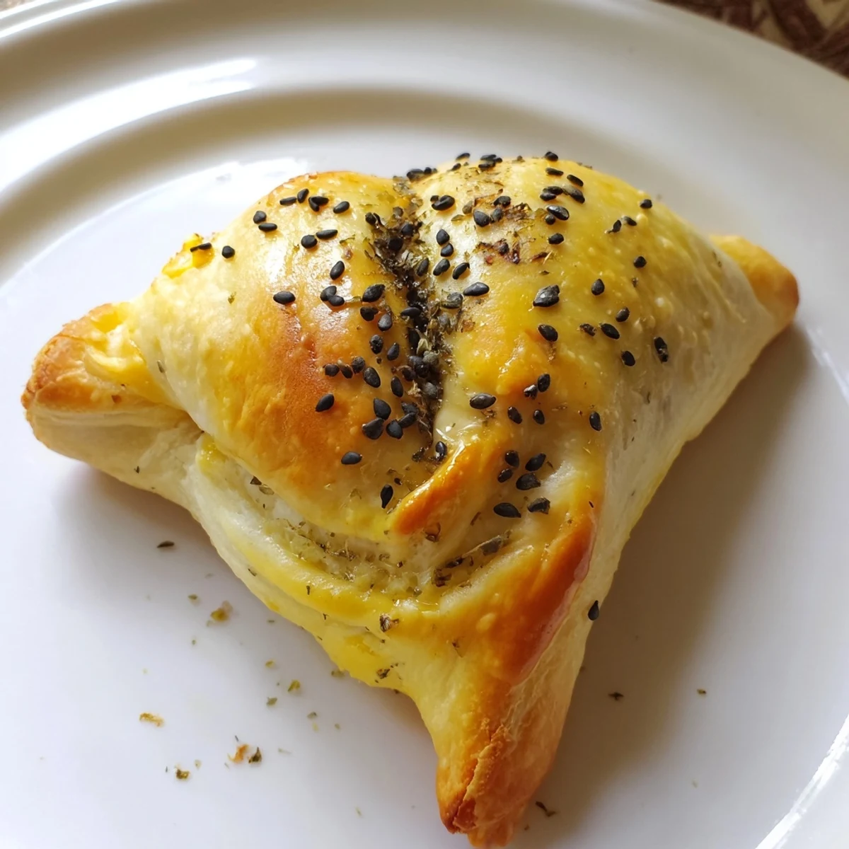 Warm Cheese Fatayer Recipe arranged on baking sheet, egg-wash sheen and nigella