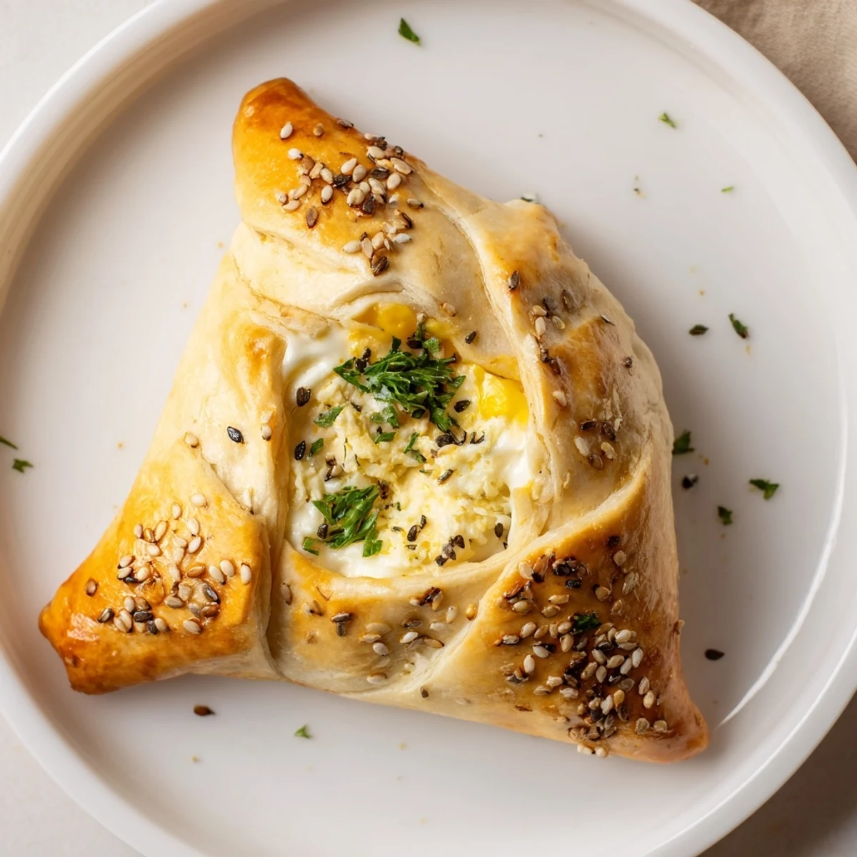 Cheese Fatayer Recipe showcasing golden, flaky pastries with melty feta and parsley