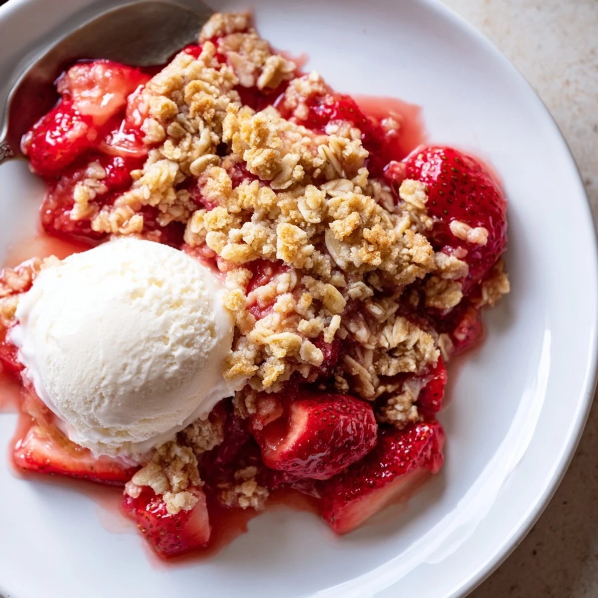 Homestyle Fresh Strawberry Crisp Recipe with buttery oat crumble, juicy strawberries