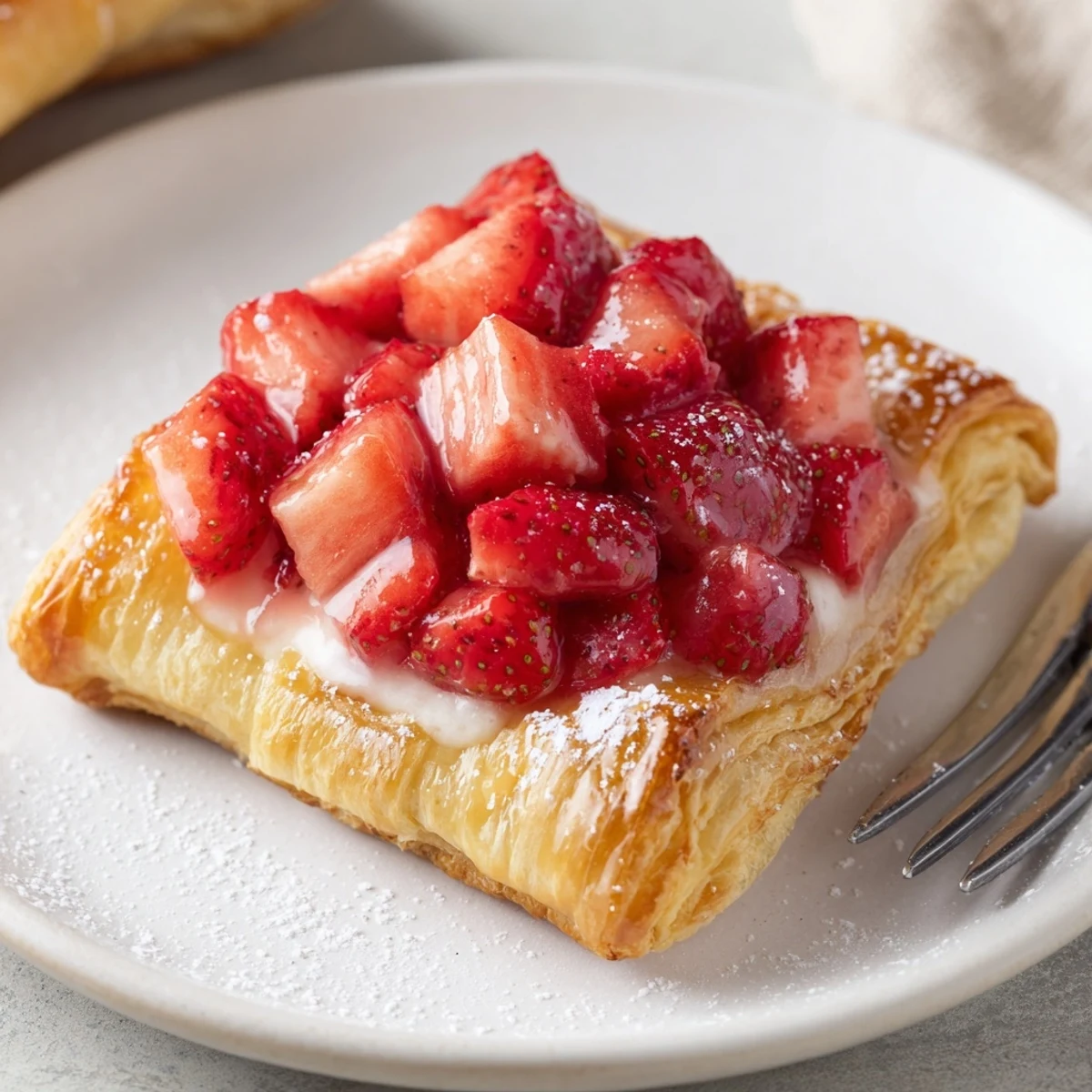 Strawberry Danish Recipe ready for morning, golden, buttery, topped with powdered glaze