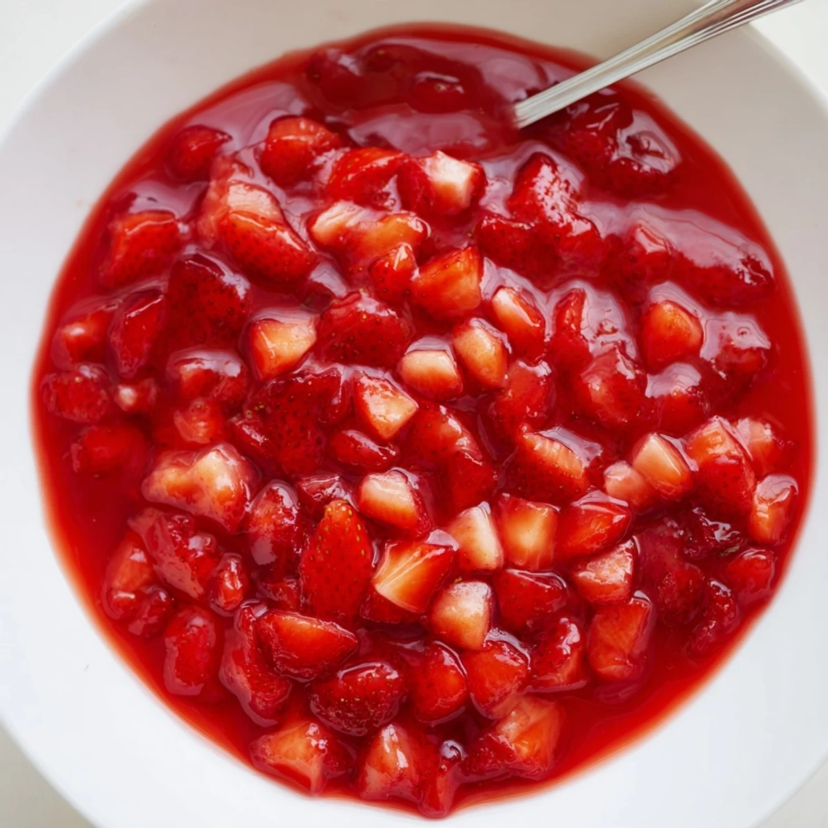 Glossy ruby filling spread between cake layers, Strawberry Cake Filling Recipe.