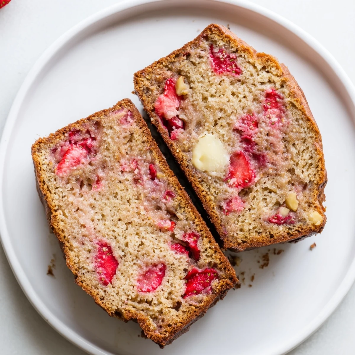Warm Strawberry Banana Bread recipe cooling on a wire rack, aroma rising