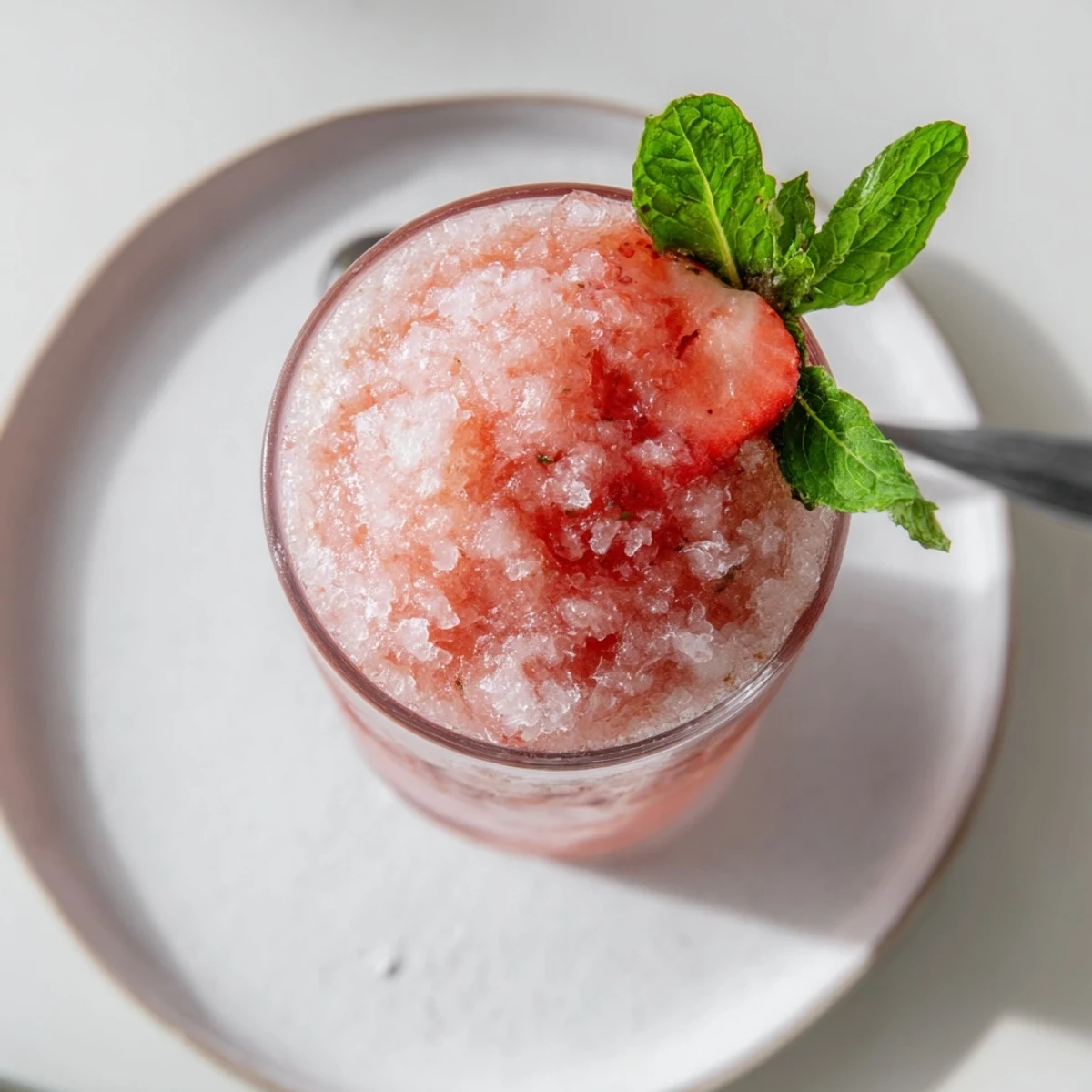 Refreshing Strawberry Coconut Cooler Recipe swirled with lime, served over crushed ice