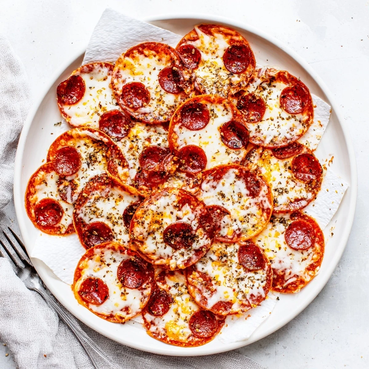 Savory low-cart pepperoni cheese chips arranged on a wooden board with golden edges and crunchy texture