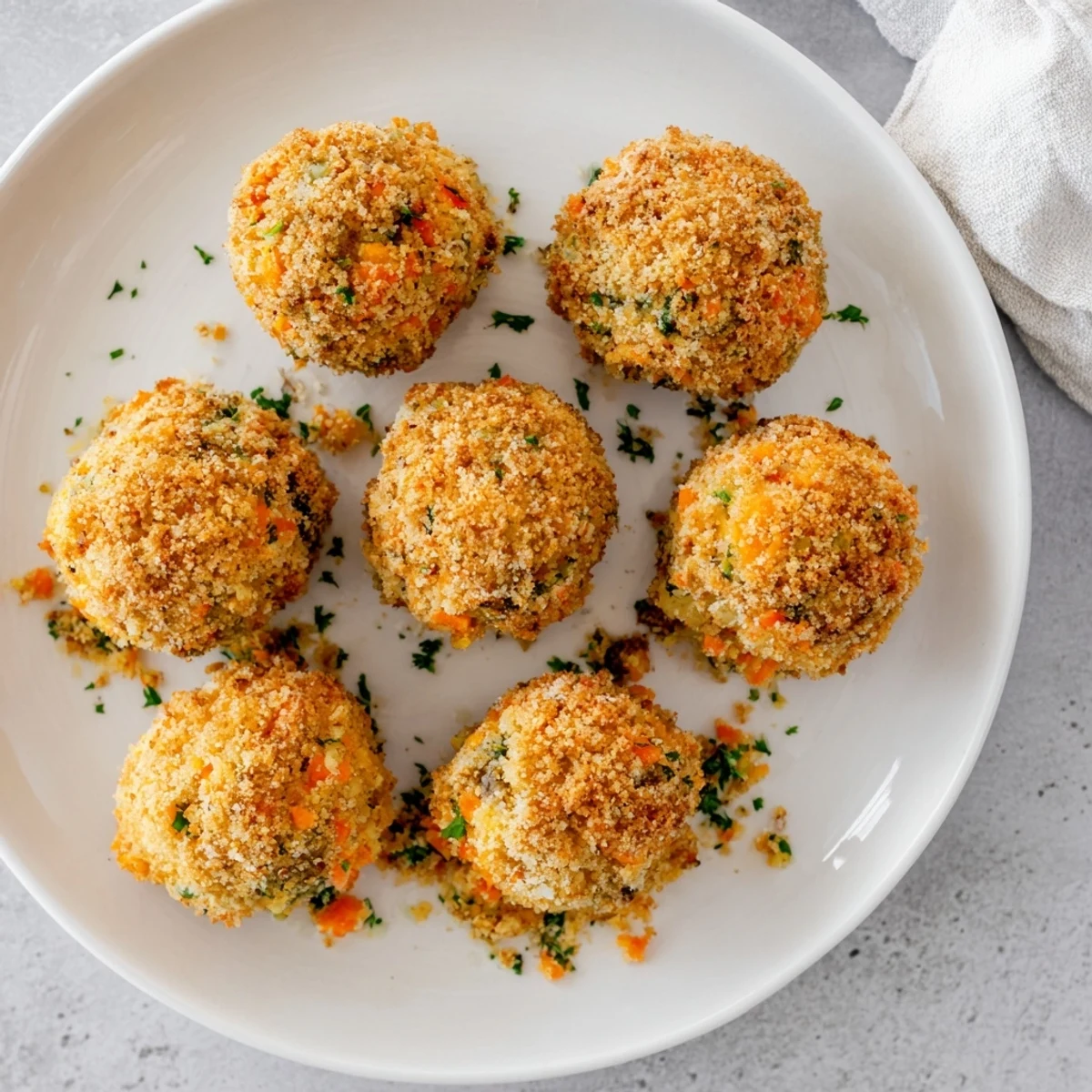 Plate of golden crispy cornbread dressing balls served as festive Southern Thanksgiving appetizer