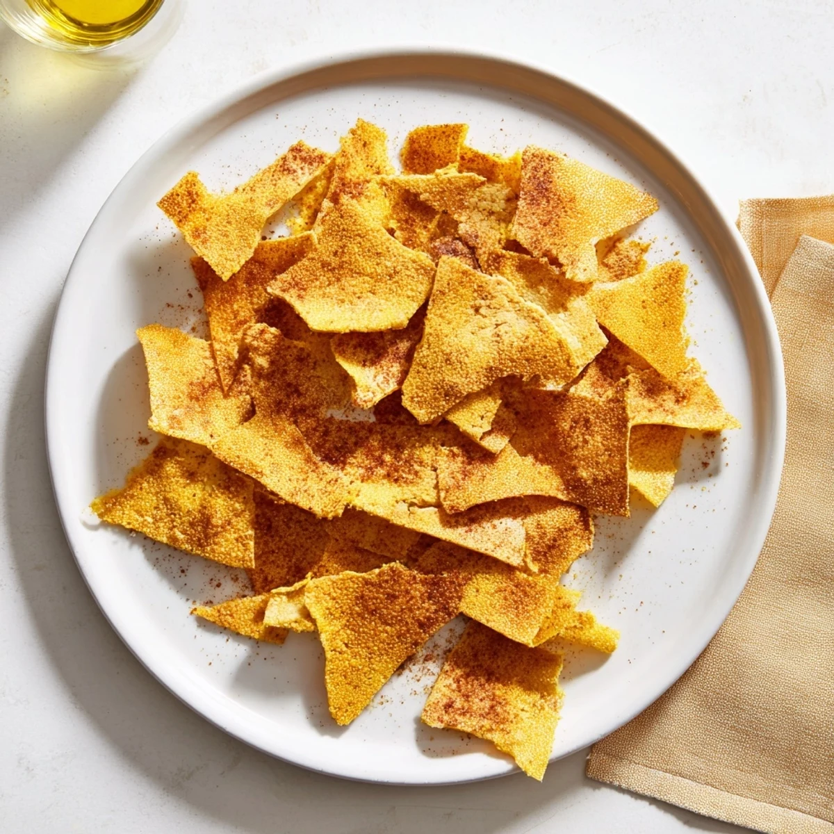 Golden crispy chickpea chips arranged on a wooden board, sprinkled with herbs