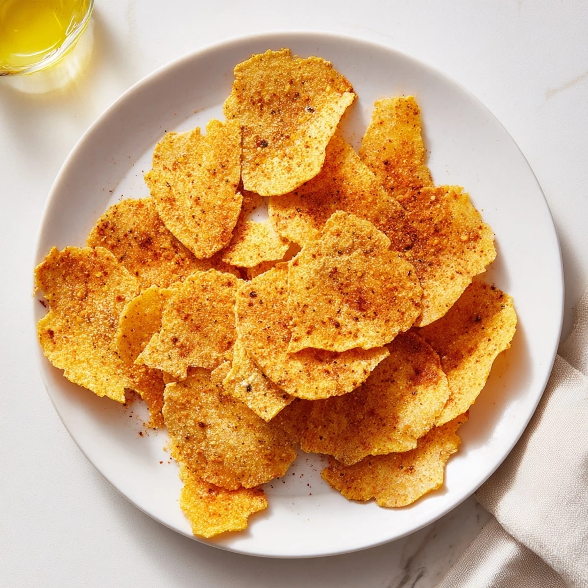 Homemade chickpea chips broken into pieces, ready for dipping with hummus
