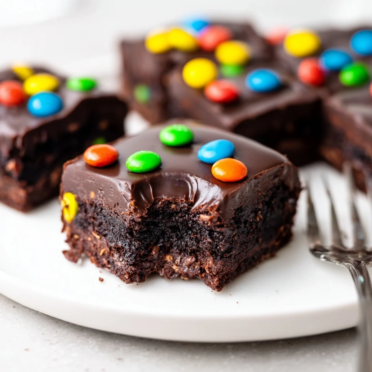 Freshly chilled Gourmet Cosmic Brownies Bars sliced into squares beside cold milk