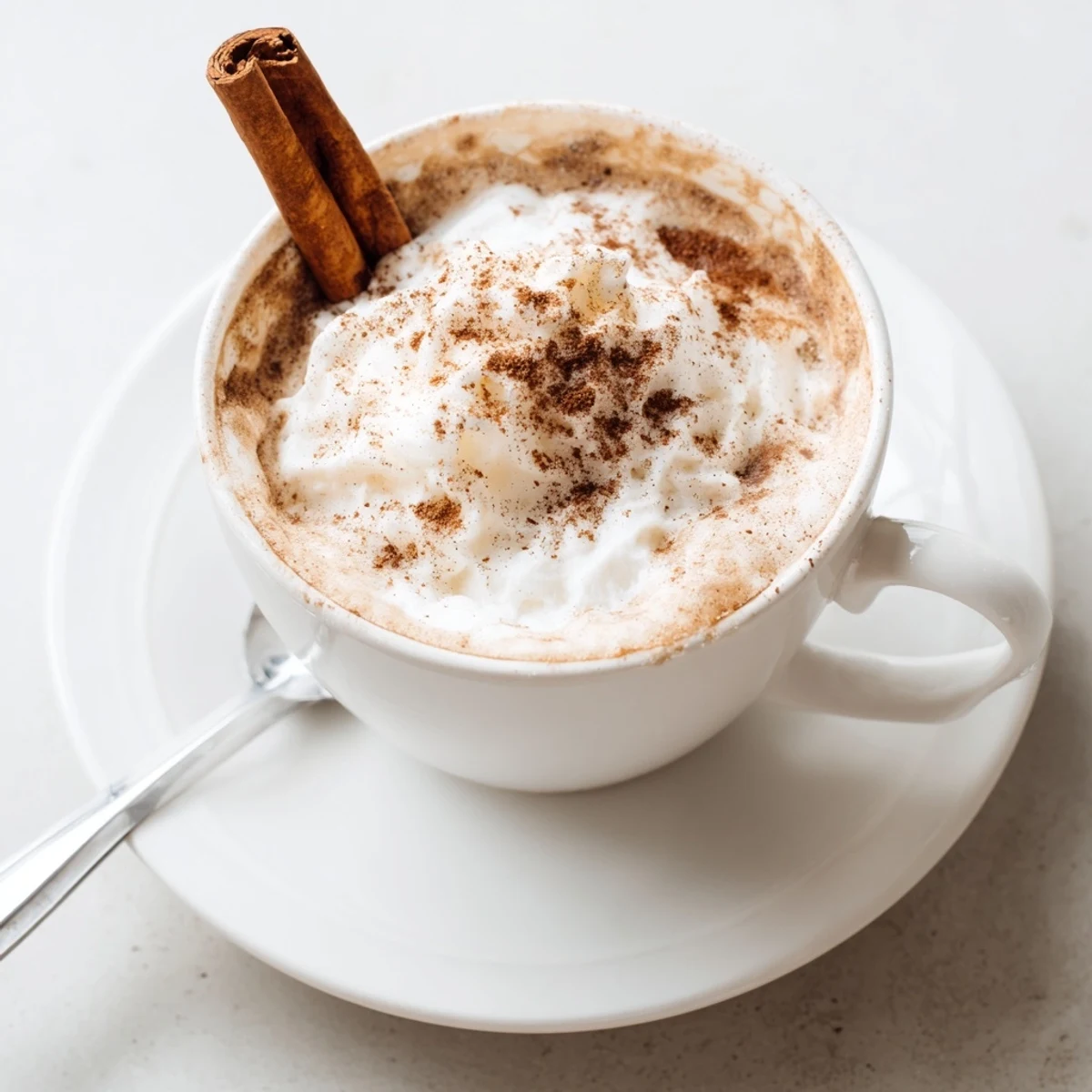 Cozy Winter Lattes steaming in white mugs, frothy milk and spice aroma